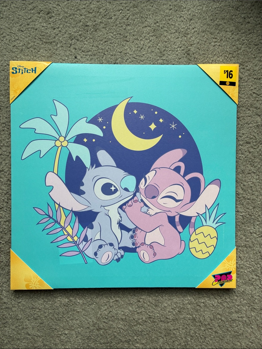 NWT Disney Stitch & Angel Tropical Canvas Wall Art Kids Cartoon